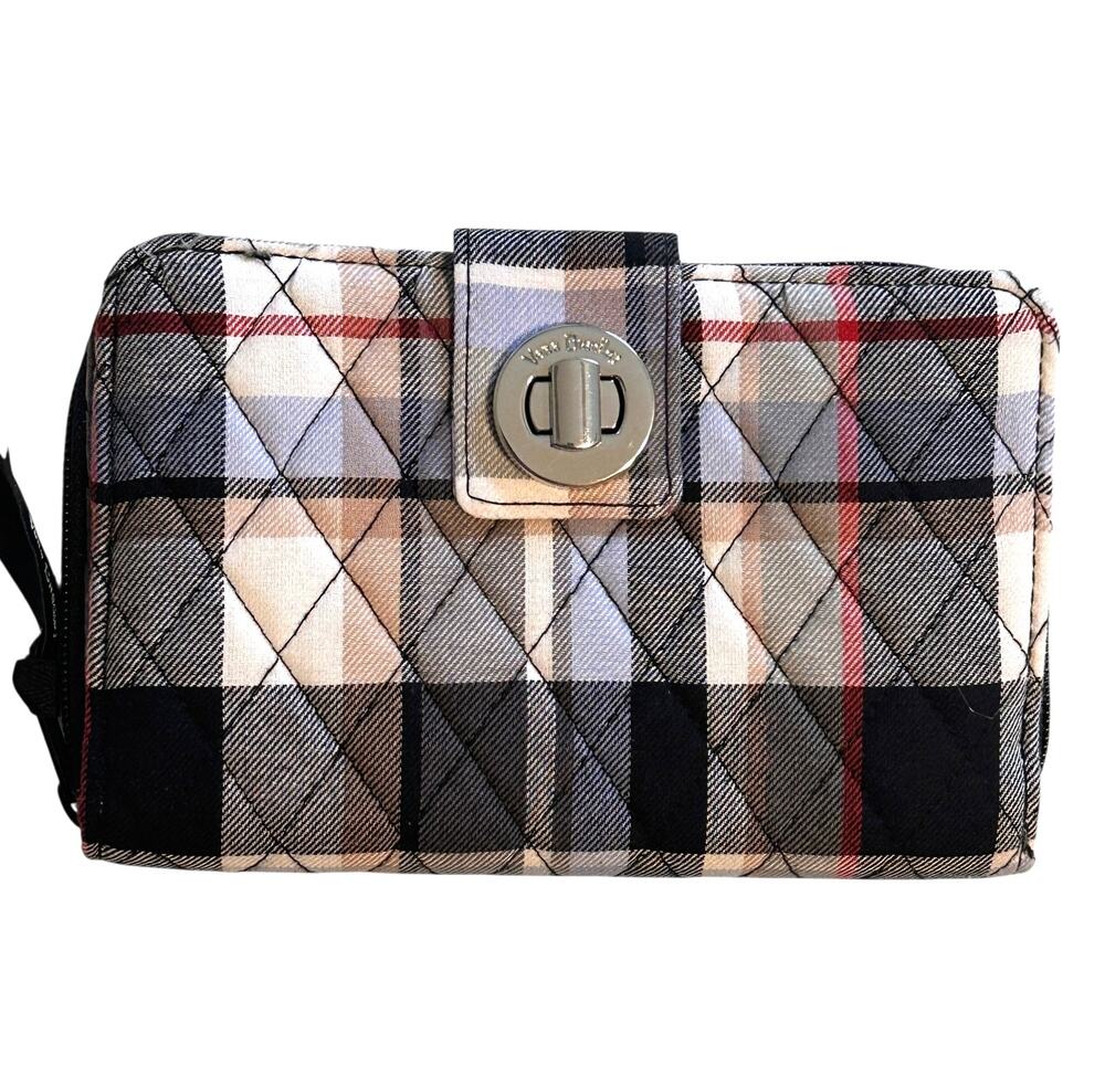Vera Bradley Perfectly Plaid Turnlock Wallet Womens Multicolor Zip Around